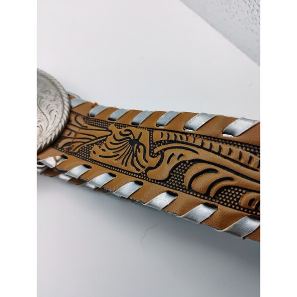 Vintage Western Boys Silver Buckle and Printed Belt sized 14‎ 1/2 - Picture 4 of 5
